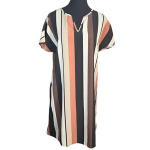 Shein Black And Brown Striped Short Sleeve Dress Size Small